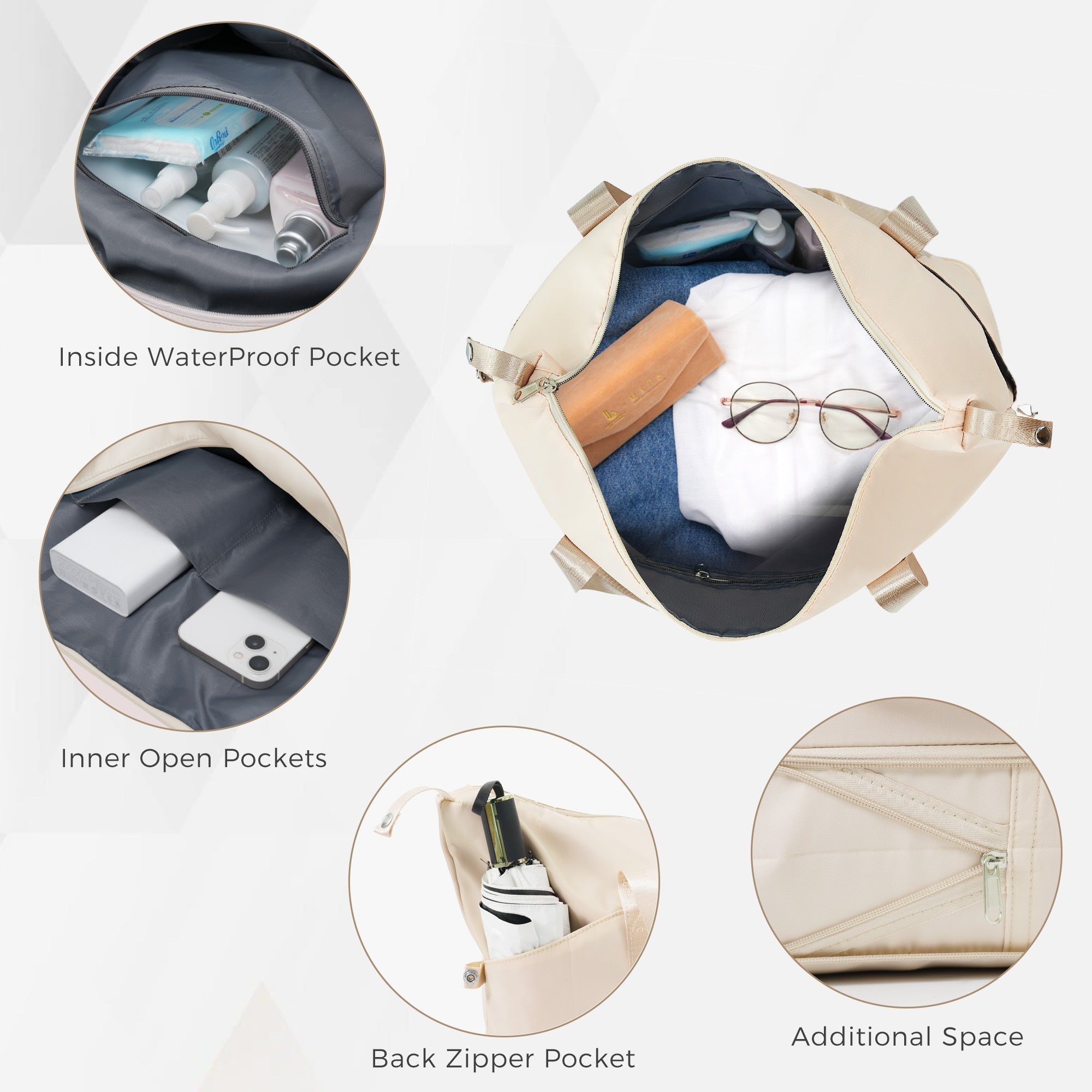 Luggage Sets 4 Piece, ABS Durable Suitcase with Travel Bag, ABS Hard