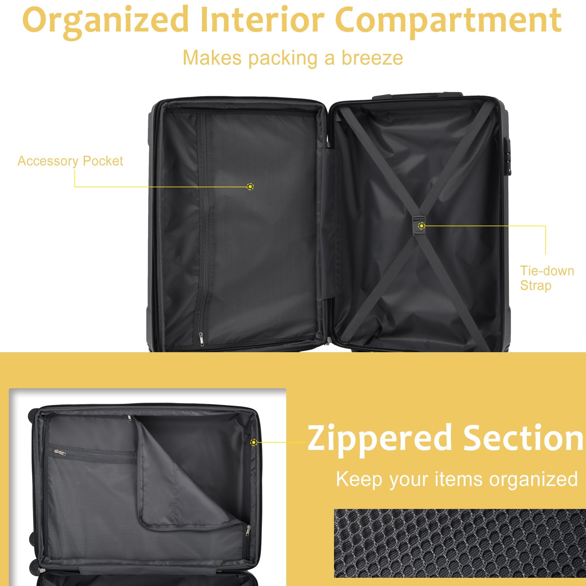Luggage Sets 2 Piece, Hardshell ABS Lightweight and Expandable(only