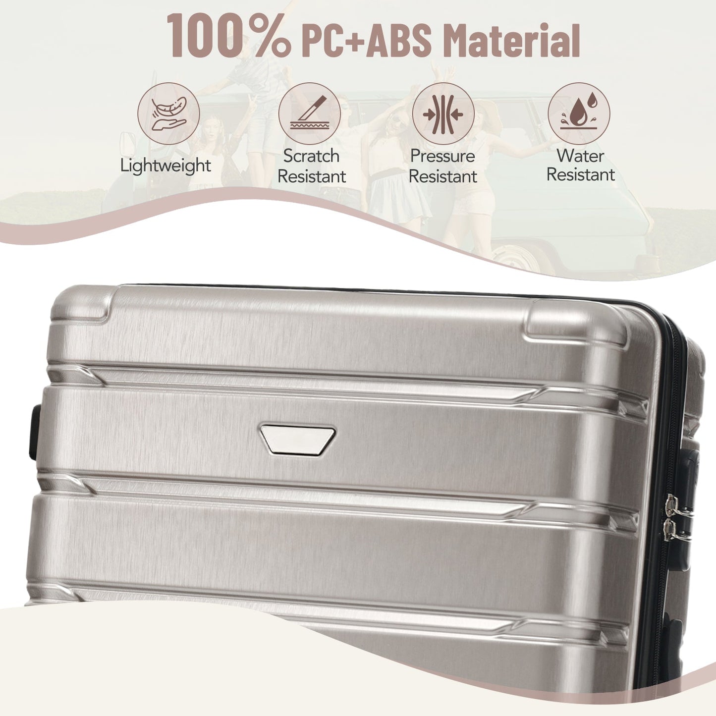 Hardshell Luggage Set 3 Piece, Durable ABS+PC Travel Suitcase with